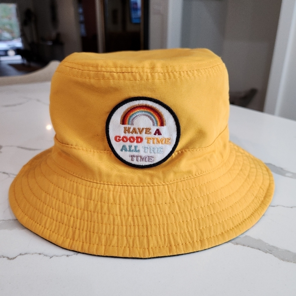 Outer Banks Reversible Bucket Hat Black Rainbow Other Side Yellow Cap OS